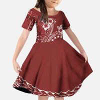 Kia Orana Cook Islands Family Matching Short Sleeve Bodycon Dress and Hawaiian Shirt Tiare and Stars - Scarlet