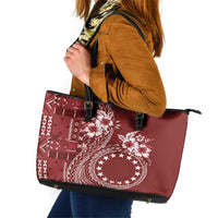 Kia Orana Cook Islands Leather Tote Bag Tiare and Stars - Scarlet LT7 Red - Polynesian Pride