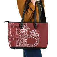 Kia Orana Cook Islands Leather Tote Bag Tiare and Stars - Scarlet LT7 - Polynesian Pride