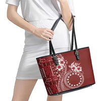 Kia Orana Cook Islands Leather Tote Bag Tiare and Stars - Scarlet LT7 - Polynesian Pride