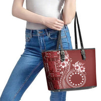 Kia Orana Cook Islands Leather Tote Bag Tiare and Stars - Scarlet LT7 - Polynesian Pride