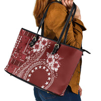 Kia Orana Cook Islands Leather Tote Bag Tiare and Stars - Scarlet LT7 - Polynesian Pride