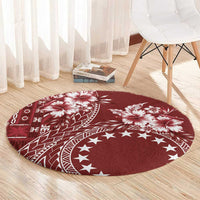 Kia Orana Cook Islands Round Carpet Tiare and Stars - Scarlet