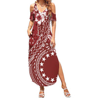 Kia Orana Cook Islands Summer Maxi Dress Tiare and Stars - Scarlet LT7 Women Red - Polynesian Pride