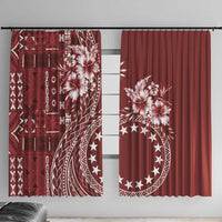 Kia Orana Cook Islands Window Curtain Tiare and Stars - Scarlet LT7 With Hooks Red - Polynesian Pride