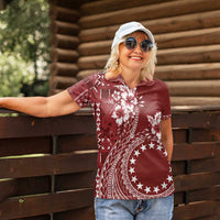 Kia Orana Cook Islands Women Polo Shirt Tiare and Stars - Scarlet