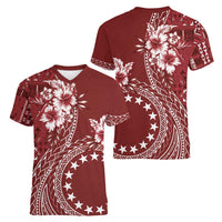 Kia Orana Cook Islands Women V-Neck T-Shirt Tiare and Stars - Scarlet