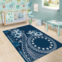 Kia Orana Cook Islands Area Rug Tiare and Stars - Navy Blue