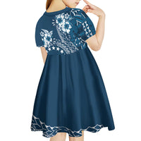 Kia Orana Cook Islands Kid Short Sleeve Dress Tiare and Stars - Navy Blue