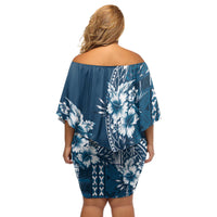 Kia Orana Cook Islands Off Shoulder Short Dress Tiare and Stars - Navy Blue LT7 - Polynesian Pride