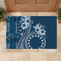 Kia Orana Cook Islands Rubber Doormat Tiare and Stars - Navy Blue LT7 Navy Blue - Polynesian Pride
