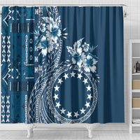 Kia Orana Cook Islands Shower Curtain Tiare and Stars - Navy Blue