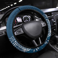 Kia Orana Cook Islands Steering Wheel Cover Tiare and Stars - Navy Blue LT7 Universal Fit Navy Blue - Polynesian Pride