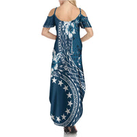 Kia Orana Cook Islands Summer Maxi Dress Tiare and Stars - Navy Blue LT7 - Polynesian Pride