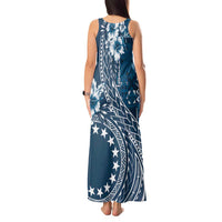 Kia Orana Cook Islands Tank Maxi Dress Tiare and Stars - Navy Blue LT7 - Polynesian Pride