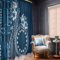 Kia Orana Cook Islands Window Curtain Tiare and Stars - Navy Blue LT7 - Polynesian Pride