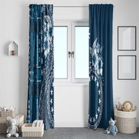 Kia Orana Cook Islands Window Curtain Tiare and Stars - Navy Blue LT7 - Polynesian Pride