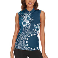 Kia Orana Cook Islands Women Sleeveless Polo Shirt Tiare and Stars - Navy Blue