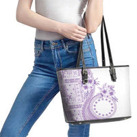 Kia Orana Cook Islands Leather Tote Bag Tiare and Stars - Lavender LT7 - Polynesian Pride