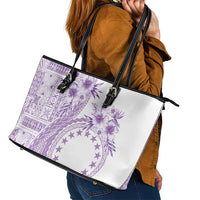 Kia Orana Cook Islands Leather Tote Bag Tiare and Stars - Lavender LT7 - Polynesian Pride