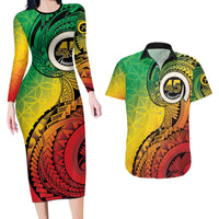 Vanuatu 45th Independence Anniversary Couples Matching Long Sleeve Bodycon Dress and Hawaiian Shirt Ni-Van Sandroing LT7 Colorful - Polynesian Pride
