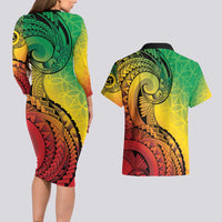 Vanuatu 45th Independence Anniversary Couples Matching Long Sleeve Bodycon Dress and Hawaiian Shirt Ni-Van Sandroing LT7 - Polynesian Pride