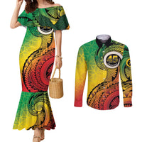 Vanuatu 45th Independence Anniversary Couples Matching Mermaid Dress and Long Sleeve Button Shirt Ni-Van Sandroing LT7 Colorful - Polynesian Pride