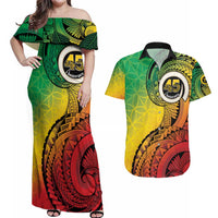 Vanuatu 45th Independence Anniversary Couples Matching Off Shoulder Maxi Dress and Hawaiian Shirt Ni-Van Sandroing LT7 Colorful - Polynesian Pride