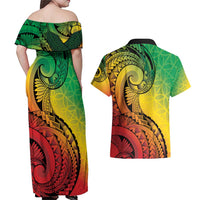 Vanuatu 45th Independence Anniversary Couples Matching Off Shoulder Maxi Dress and Hawaiian Shirt Ni-Van Sandroing LT7 - Polynesian Pride