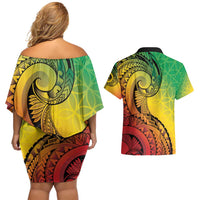 Vanuatu 45th Independence Anniversary Couples Matching Off Shoulder Short Dress and Hawaiian Shirt Ni-Van Sandroing LT7 - Polynesian Pride