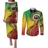 Vanuatu 45th Independence Anniversary Couples Matching Puletasi and Long Sleeve Button Shirt Ni-Van Sandroing LT7 Colorful - Polynesian Pride
