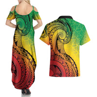 Vanuatu 45th Independence Anniversary Couples Matching Summer Maxi Dress and Hawaiian Shirt Ni-Van Sandroing LT7 - Polynesian Pride