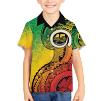 Vanuatu 45th Independence Anniversary Family Matching Off The Shoulder Long Sleeve Dress and Hawaiian Shirt Ni-Van Sandroing - Polynesian Pride