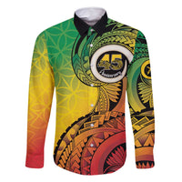Vanuatu 45th Independence Anniversary Family Matching Off Shoulder Short Dress and Hawaiian Shirt Ni-Van Sandroing LT7 Dad's Shirt - Long Sleeve Colorful - Polynesian Pride