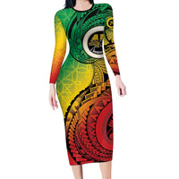Vanuatu 45th Independence Anniversary Long Sleeve Bodycon Dress Ni-Van Sandroing - Polynesian Pride