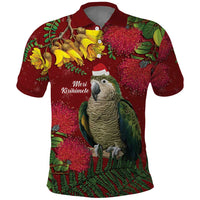 Kakapo Bird New Zealand Polo Shirt Floral Christmas LT7 Red - Polynesian Pride