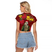 Kakapo Bird New Zealand Raglan Cropped T Shirt Floral Christmas
