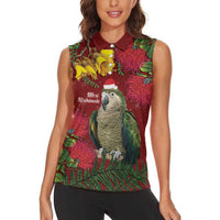 Kakapo Bird New Zealand Women Sleeveless Polo Shirt Floral Christmas