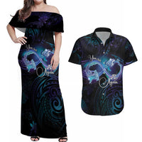 Polynesian Personalized Memorial Couples Matching Off Shoulder Maxi Dress and Hawaiian Shirt Oceanic Infinity Symbol - Until We Meet Again LT7 Black - Polynesian Pride