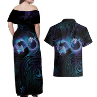Polynesian Personalized Memorial Couples Matching Off Shoulder Maxi Dress and Hawaiian Shirt Oceanic Infinity Symbol - Until We Meet Again LT7 - Polynesian Pride