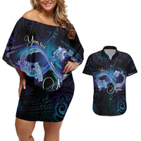 Polynesian Personalized Memorial Couples Matching Off Shoulder Short Dress and Hawaiian Shirt Oceanic Infinity Symbol - Until We Meet Again LT7 Black - Polynesian Pride