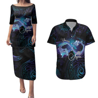 Polynesian Personalized Memorial Couples Matching Puletasi and Hawaiian Shirt Oceanic Infinity Symbol - Until We Meet Again LT7 Black - Polynesian Pride