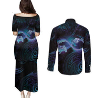 Polynesian Personalized Memorial Couples Matching Puletasi and Long Sleeve Button Shirt Oceanic Infinity Symbol - Until We Meet Again - Polynesian Pride