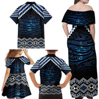 New Zealand Matariki Family Matching Off Shoulder Maxi Dress and Hawaiian Shirt Galaxy Styled Taniko