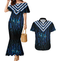 New Zealand Matariki Couples Matching Mermaid Dress and Hawaiian Shirt Galaxy Poutama Motifs