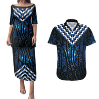 New Zealand Matariki Couples Matching Puletasi and Hawaiian Shirt Galaxy Poutama Motifs