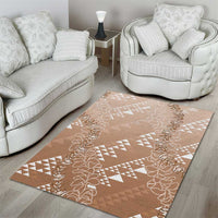 Hawaii Beige Kapa Area Rug Vintage 'Ohe Kāpala Motifs Mix Plumeria Leis