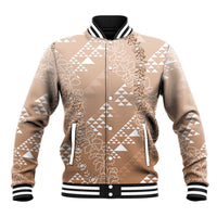 Hawaii Beige Kapa Baseball Jacket Vintage 'Ohe Kāpala Motifs Mix Plumeria Leis LT7 Unisex Beige - Polynesian Pride