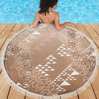 Hawaii Beige Kapa Beach Blanket Vintage 'Ohe Kāpala Motifs Mix Plumeria Leis LT7 - Polynesian Pride