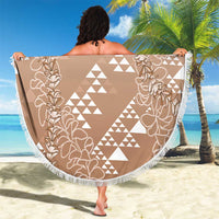 Hawaii Beige Kapa Beach Blanket Vintage 'Ohe Kāpala Motifs Mix Plumeria Leis LT7 - Polynesian Pride